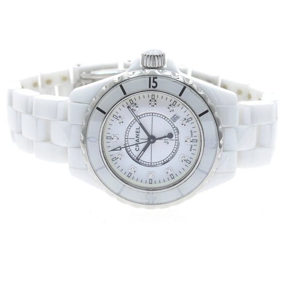 CHANEL J12 H1628 White ceramic 12P diamond white Dial Quartz Ladies Watch - Picture 1 of 11
